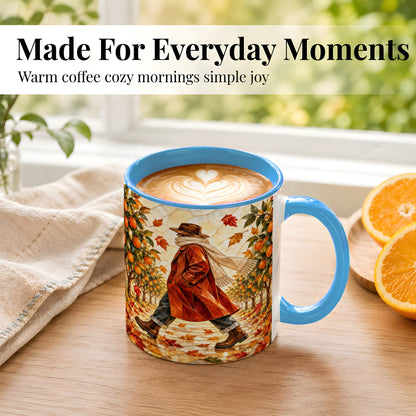 #pl[11oz|Blue] Stained Glass Orchard Coffee Mug, Citrus Walk Mug, Ceramic Cup
