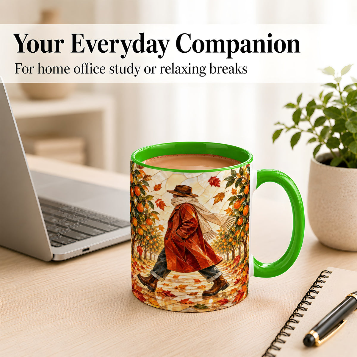 #pl[11oz|Green] Stained Glass Orchard Coffee Mug, Citrus Walk Mug, Ceramic Cup