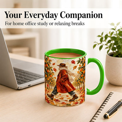 #pl[11oz|Green] Stained Glass Orchard Coffee Mug, Citrus Walk Mug, Ceramic Cup
