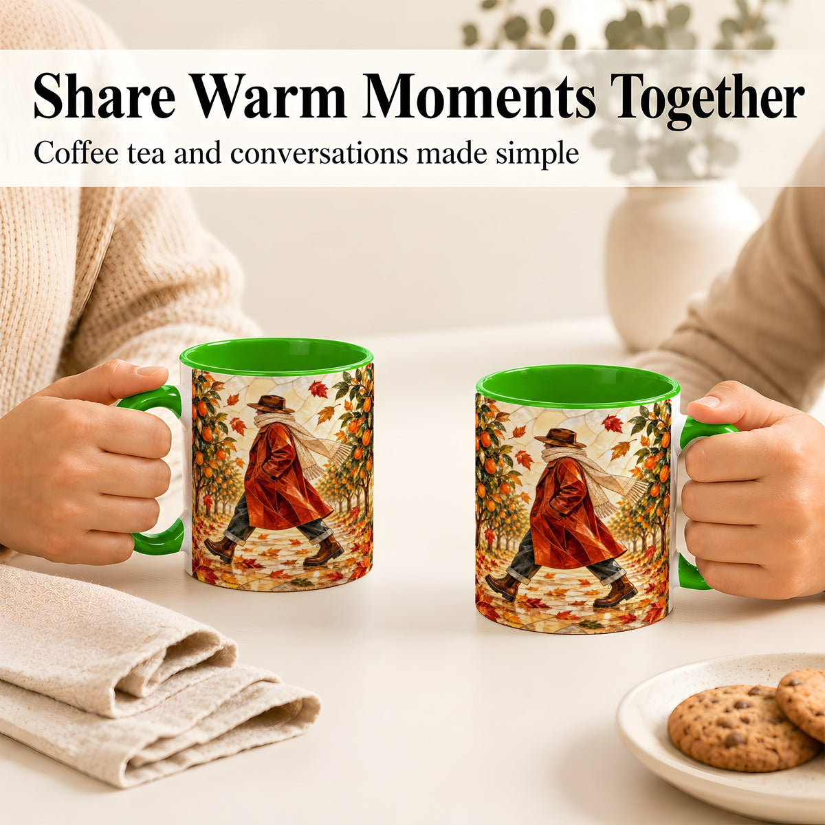 #pl[11oz|Green] Stained Glass Orchard Coffee Mug, Citrus Walk Mug, Ceramic Cup