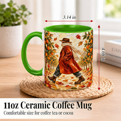 #pl[11oz|Green] Stained Glass Orchard Coffee Mug, Citrus Walk Mug, Ceramic Cup