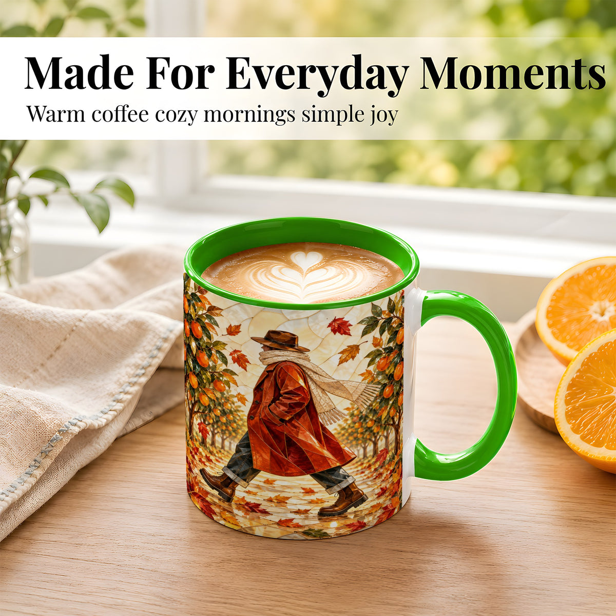 #pl[11oz|Green] Stained Glass Orchard Coffee Mug, Citrus Walk Mug, Ceramic Cup