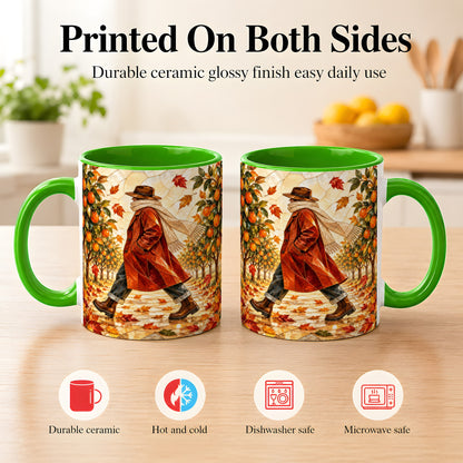 #pl[11oz|Green] Stained Glass Orchard Coffee Mug, Citrus Walk Mug, Ceramic Cup