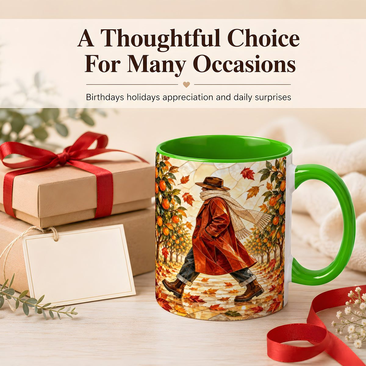 #pl[11oz|Green] Stained Glass Orchard Coffee Mug, Citrus Walk Mug, Ceramic Cup