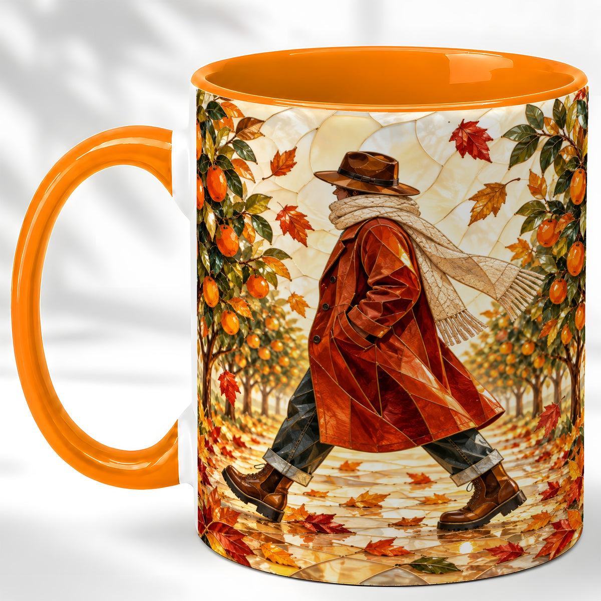 #pl[11oz|Orange] Stained Glass Orchard Coffee Mug, Citrus Walk Mug, Ceramic Cup
