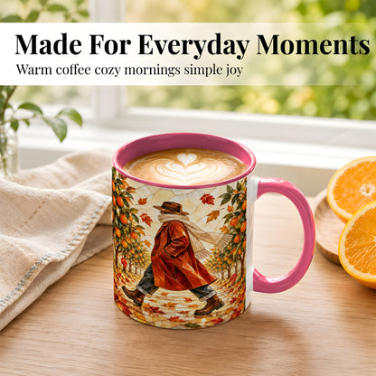 #pl[11oz|Pink] Stained Glass Orchard Coffee Mug, Citrus Walk Mug, Ceramic Cup