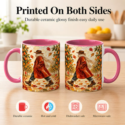 #pl[11oz|Pink] Stained Glass Orchard Coffee Mug, Citrus Walk Mug, Ceramic Cup