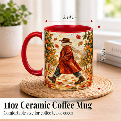 #pl[11oz|Red] Stained Glass Orchard Coffee Mug, Citrus Walk Mug, Ceramic Cup