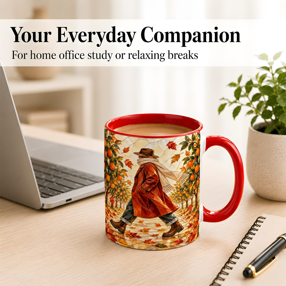#pl[11oz|Red] Stained Glass Orchard Coffee Mug, Citrus Walk Mug, Ceramic Cup