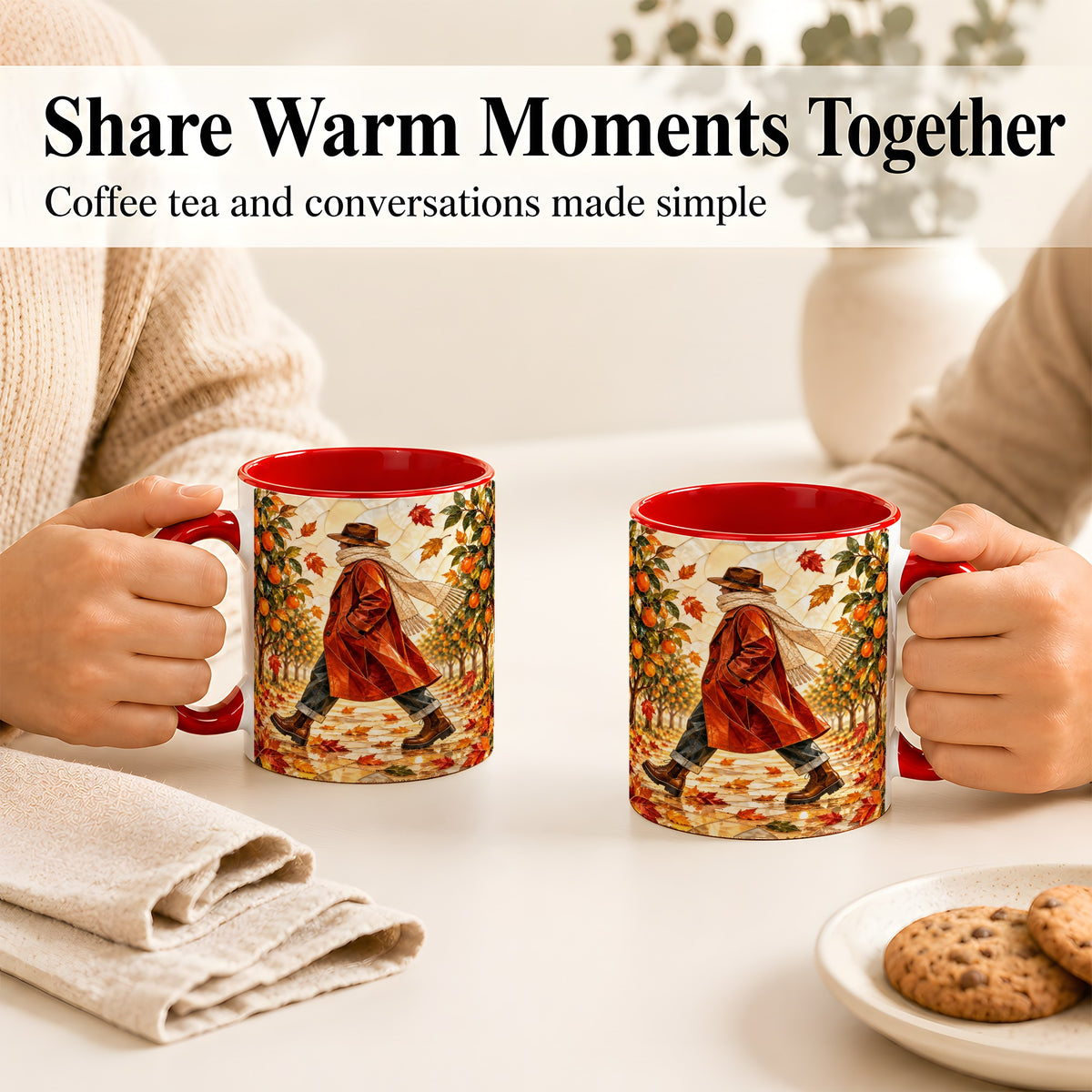 #pl[11oz|Red] Stained Glass Orchard Coffee Mug, Citrus Walk Mug, Ceramic Cup