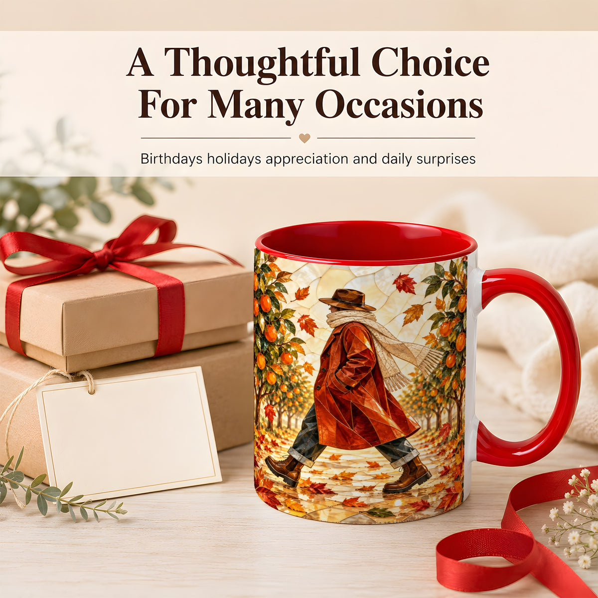 #pl[11oz|Red] Stained Glass Orchard Coffee Mug, Citrus Walk Mug, Ceramic Cup