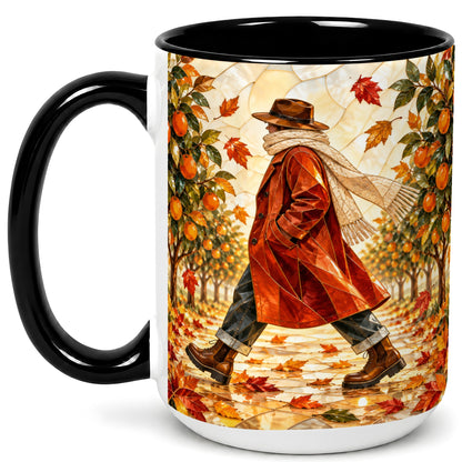 #pl[15oz|Black] Stained Glass Orchard Coffee Mug, Citrus Walk Mug, Ceramic Cup