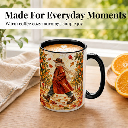 #pl[15oz|Black] Stained Glass Orchard Coffee Mug, Citrus Walk Mug, Ceramic Cup