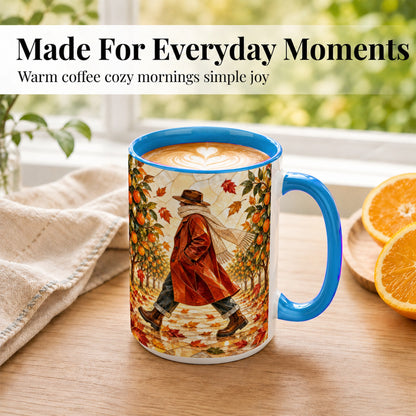 #pl[15oz|Blue] Stained Glass Orchard Coffee Mug, Citrus Walk Mug, Ceramic Cup