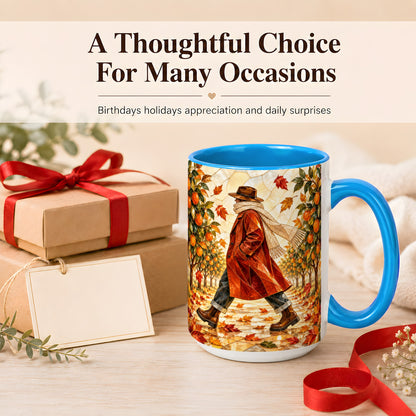 #pl[15oz|Blue] Stained Glass Orchard Coffee Mug, Citrus Walk Mug, Ceramic Cup
