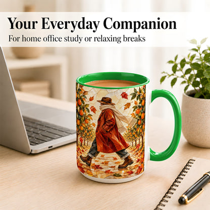 #pl[15oz|Green] Stained Glass Orchard Coffee Mug, Citrus Walk Mug, Ceramic Cup