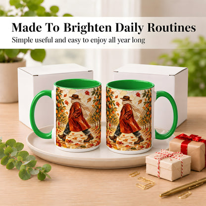#pl[15oz|Green] Stained Glass Orchard Coffee Mug, Citrus Walk Mug, Ceramic Cup