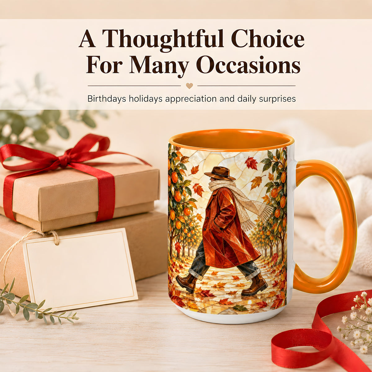 #pl[15oz|Orange] Stained Glass Orchard Coffee Mug, Citrus Walk Mug, Ceramic Cup