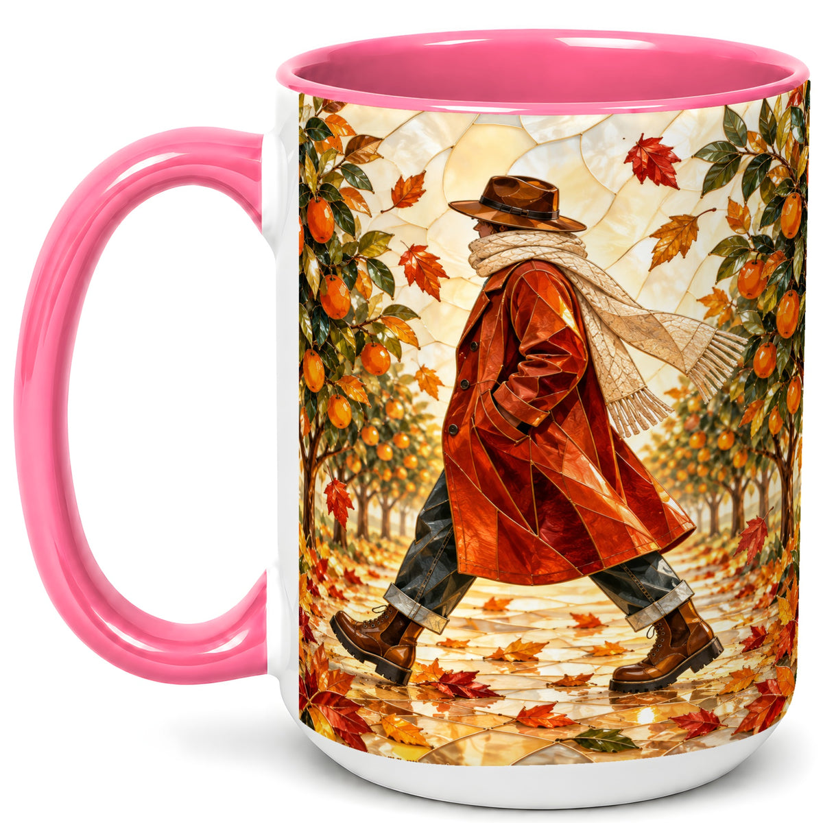 #pl[15oz|Pink] Stained Glass Orchard Coffee Mug, Citrus Walk Mug, Ceramic Cup