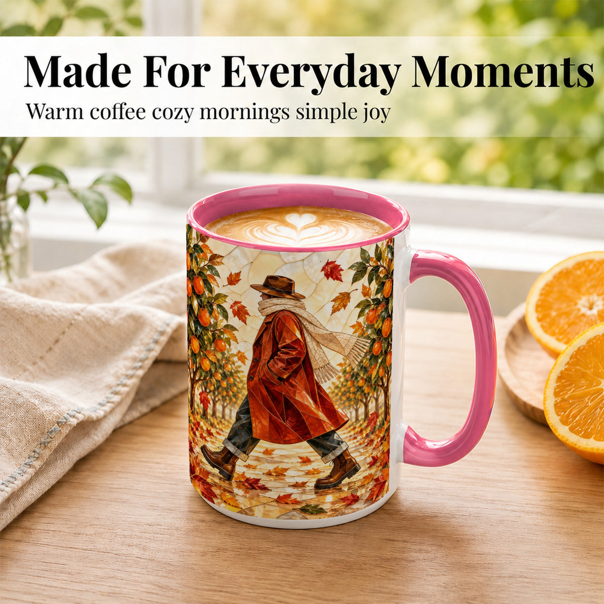 #pl[15oz|Pink] Stained Glass Orchard Coffee Mug, Citrus Walk Mug, Ceramic Cup