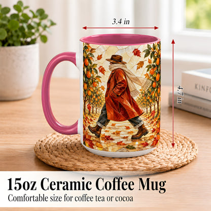 #pl[15oz|Pink] Stained Glass Orchard Coffee Mug, Citrus Walk Mug, Ceramic Cup