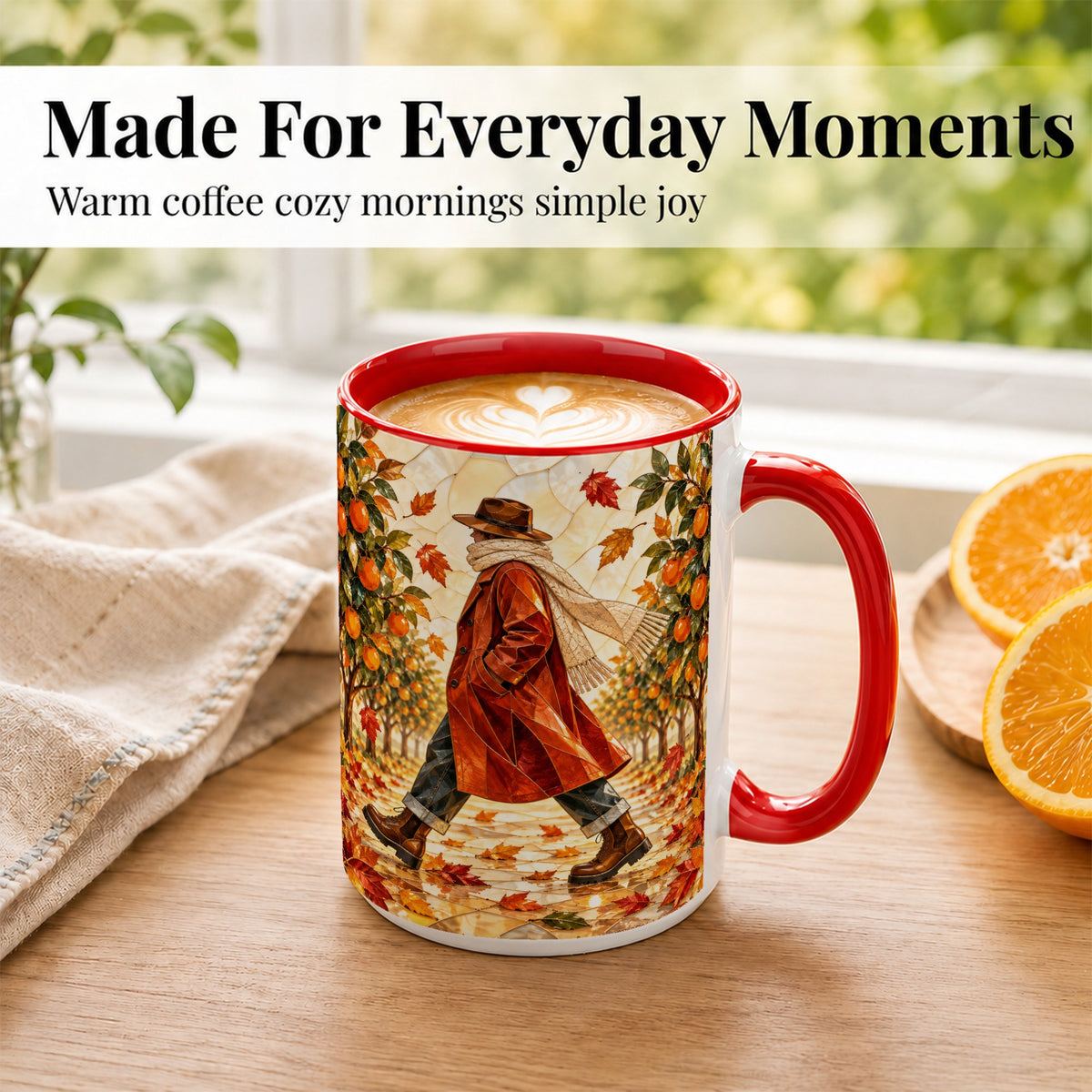 #pl[15oz|Red] Stained Glass Orchard Coffee Mug, Citrus Walk Mug, Ceramic Cup
