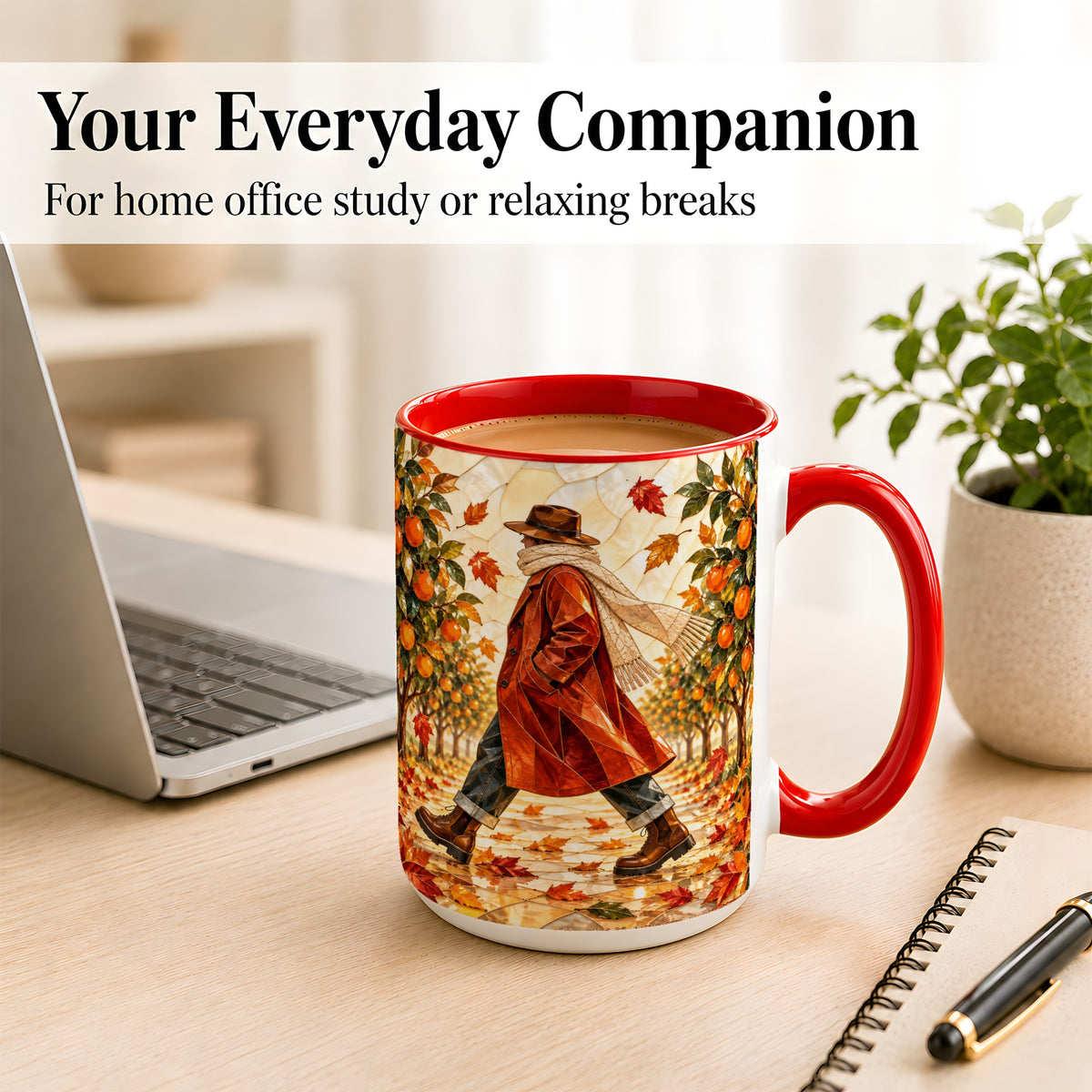 #pl[15oz|Red] Stained Glass Orchard Coffee Mug, Citrus Walk Mug, Ceramic Cup