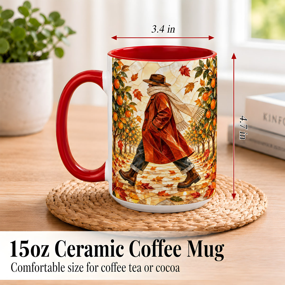 #pl[15oz|Red] Stained Glass Orchard Coffee Mug, Citrus Walk Mug, Ceramic Cup