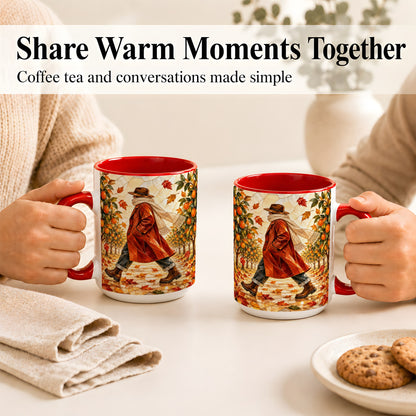 #pl[15oz|Red] Stained Glass Orchard Coffee Mug, Citrus Walk Mug, Ceramic Cup