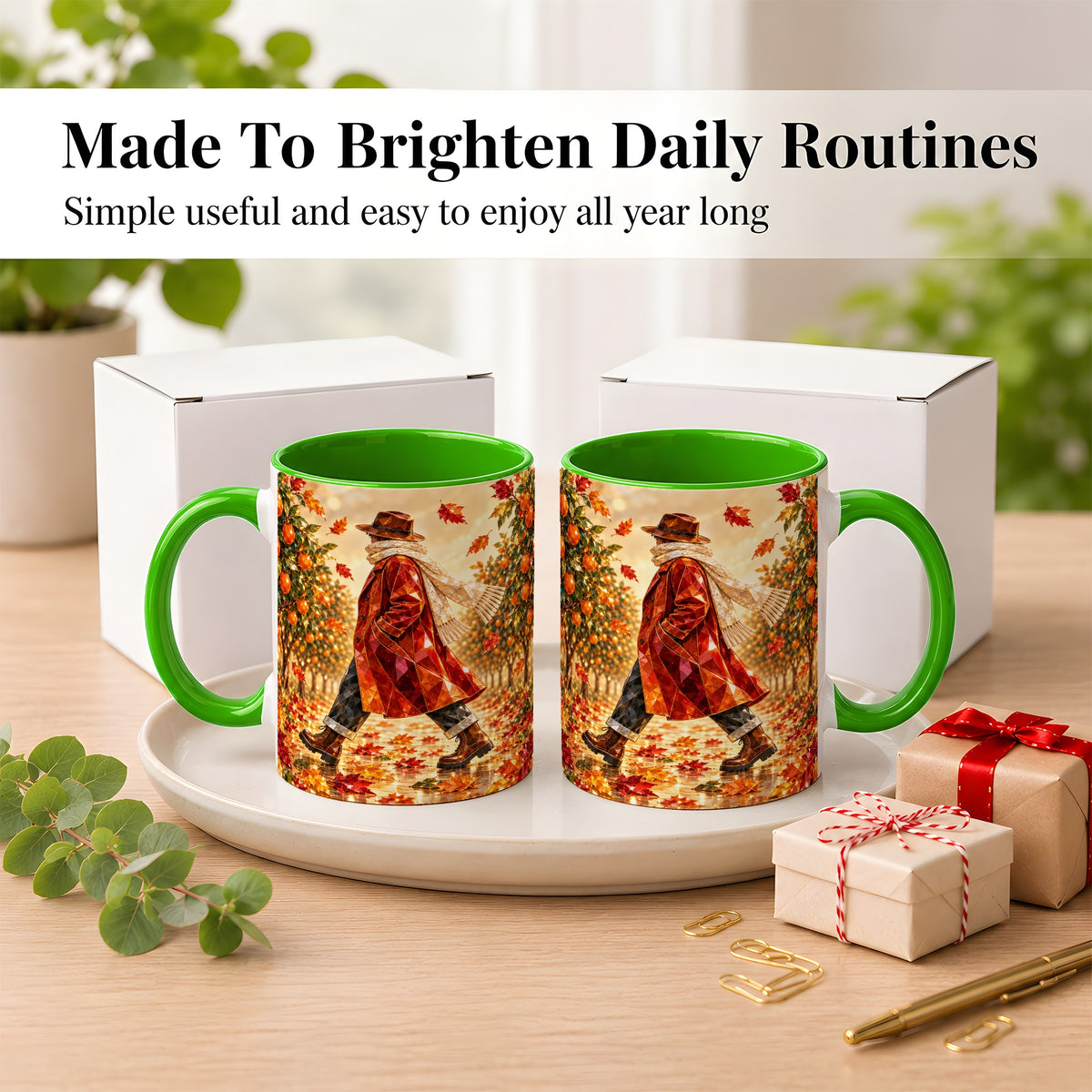 #pl[11oz|Green] Gemstone Orchard Coffee Mug, Autumn Citrus Mug, Ceramic Cup