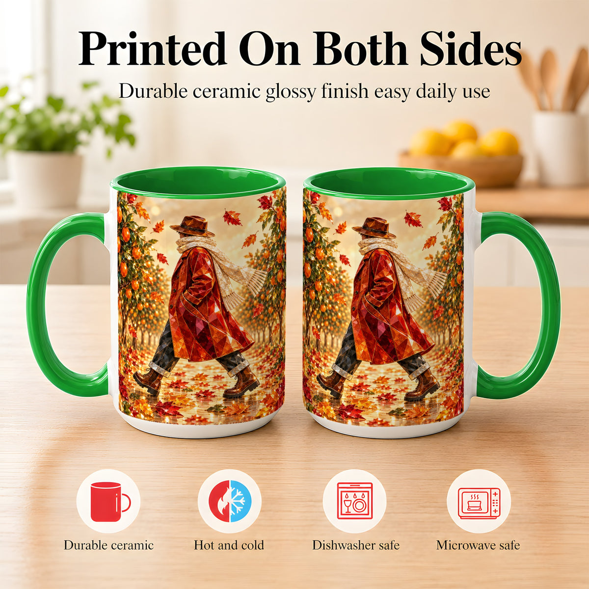 #pl[15oz|Green] Gemstone Orchard Coffee Mug, Autumn Citrus Mug, Ceramic Cup
