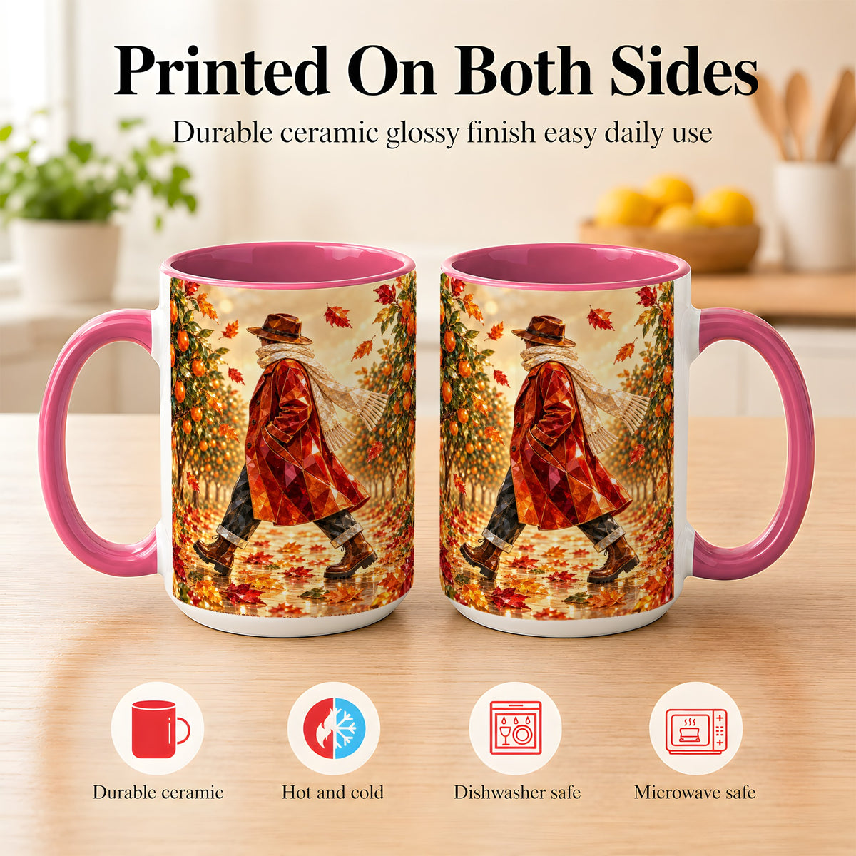 #pl[15oz|Pink] Gemstone Orchard Coffee Mug, Autumn Citrus Mug, Ceramic Cup