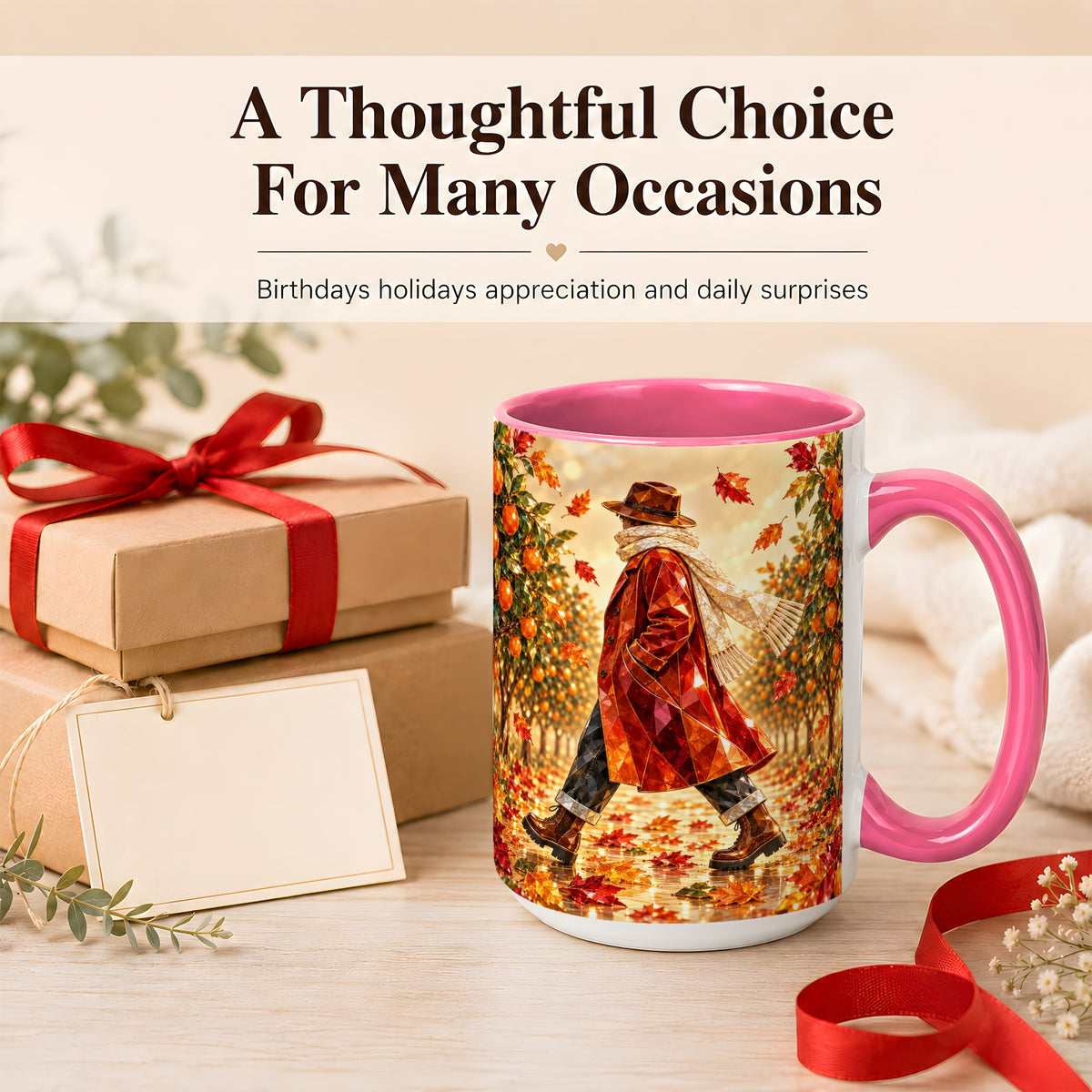 #pl[15oz|Pink] Gemstone Orchard Coffee Mug, Autumn Citrus Mug, Ceramic Cup