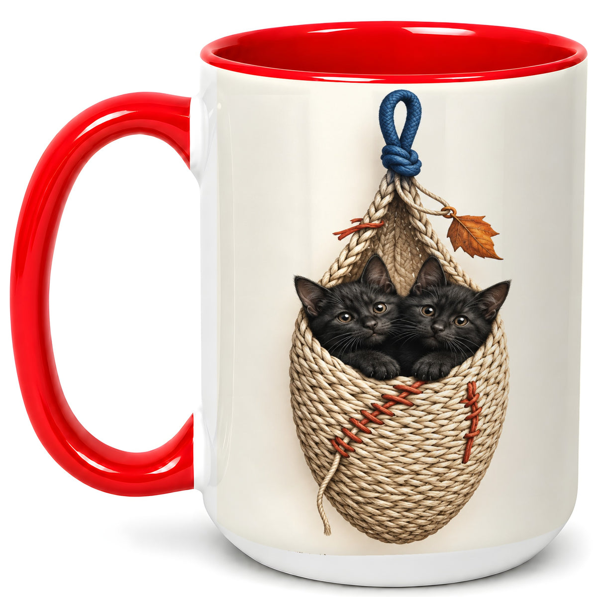 #pl[15oz|Red] Black Kittens Coffee Mug, Cat Basket Mug, Ceramic Cup