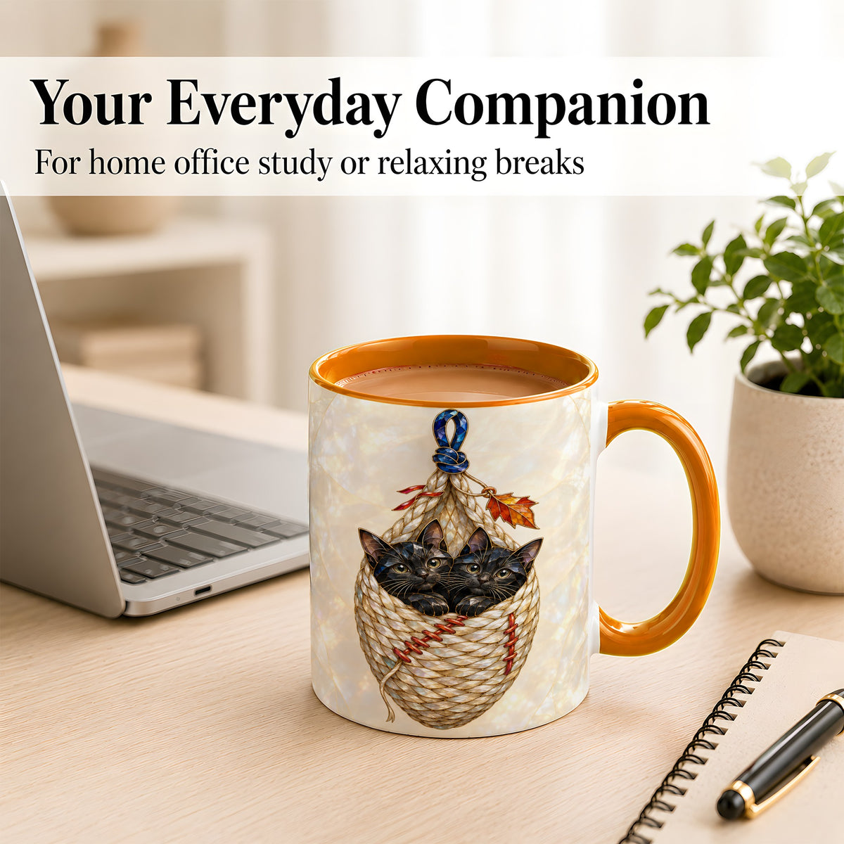 #pl[11oz|Orange] Stained Glass Black Cats Coffee Mug, Cat Basket Mug, Ceramic Cup