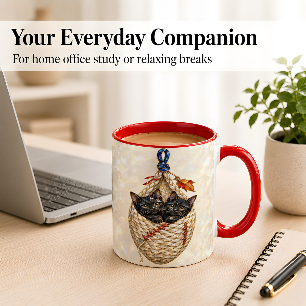 #pl[11oz|Red] Stained Glass Black Cats Coffee Mug, Cat Basket Mug, Ceramic Cup