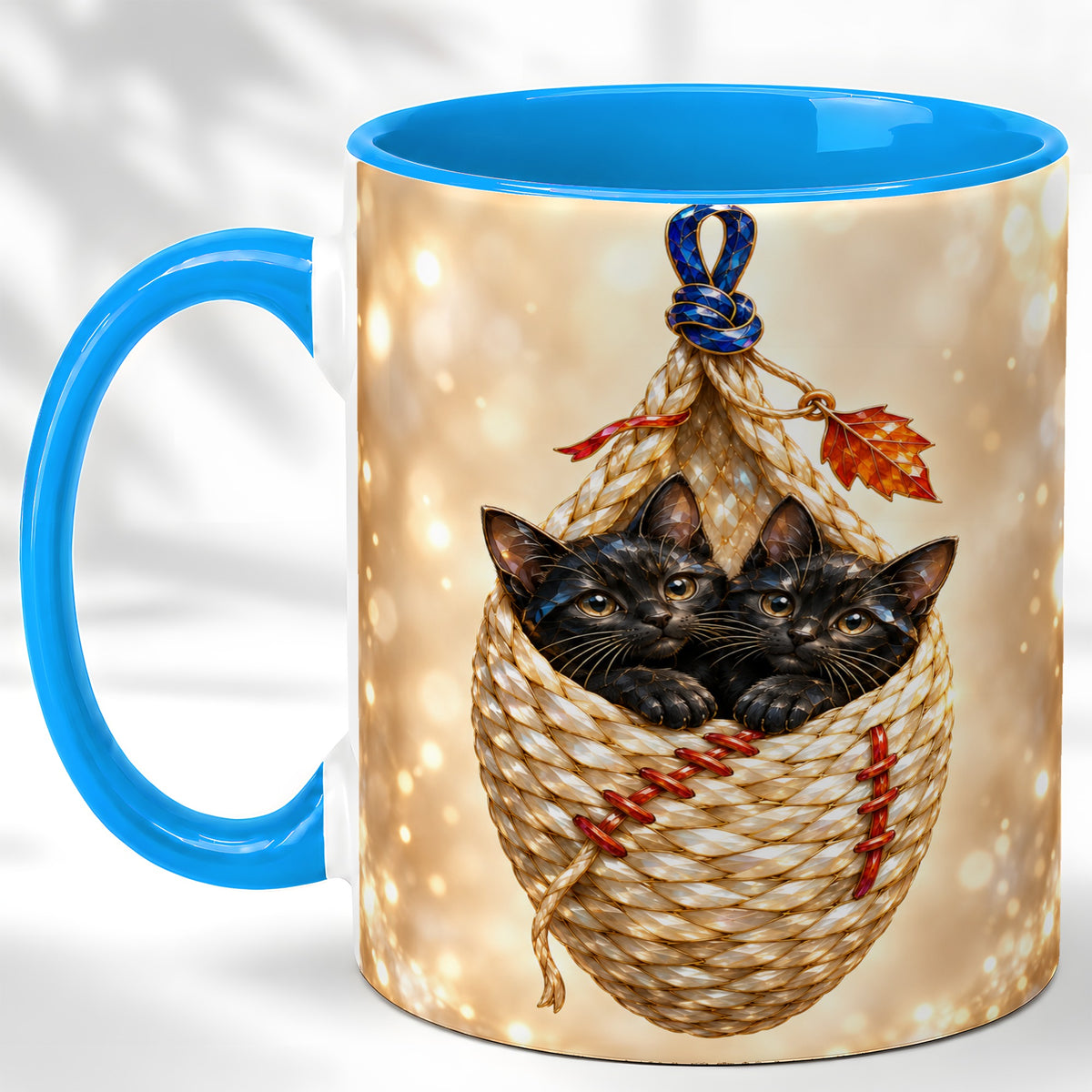 #pl[11oz|Blue] Luminous Black Cats Coffee Mug, Cat Basket Mug, Ceramic Cup