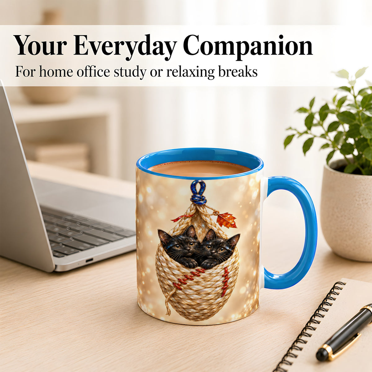 #pl[11oz|Blue] Luminous Black Cats Coffee Mug, Cat Basket Mug, Ceramic Cup