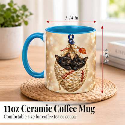 #pl[11oz|Blue] Luminous Black Cats Coffee Mug, Cat Basket Mug, Ceramic Cup