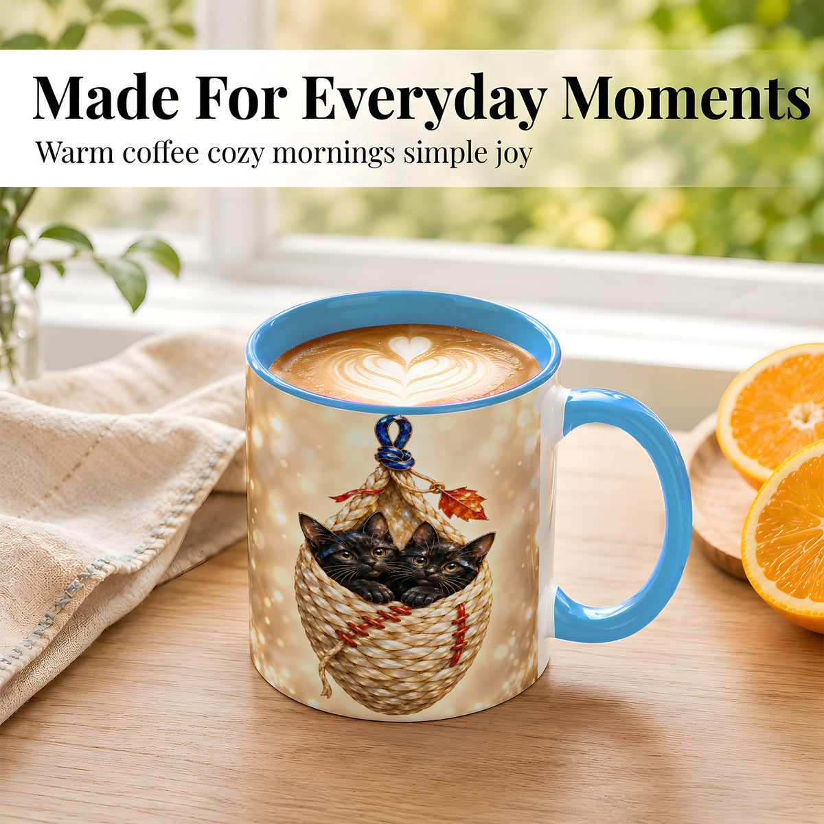 #pl[11oz|Blue] Luminous Black Cats Coffee Mug, Cat Basket Mug, Ceramic Cup