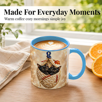 #pl[11oz|Blue] Luminous Black Cats Coffee Mug, Cat Basket Mug, Ceramic Cup