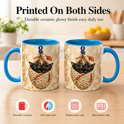 #pl[11oz|Blue] Luminous Black Cats Coffee Mug, Cat Basket Mug, Ceramic Cup