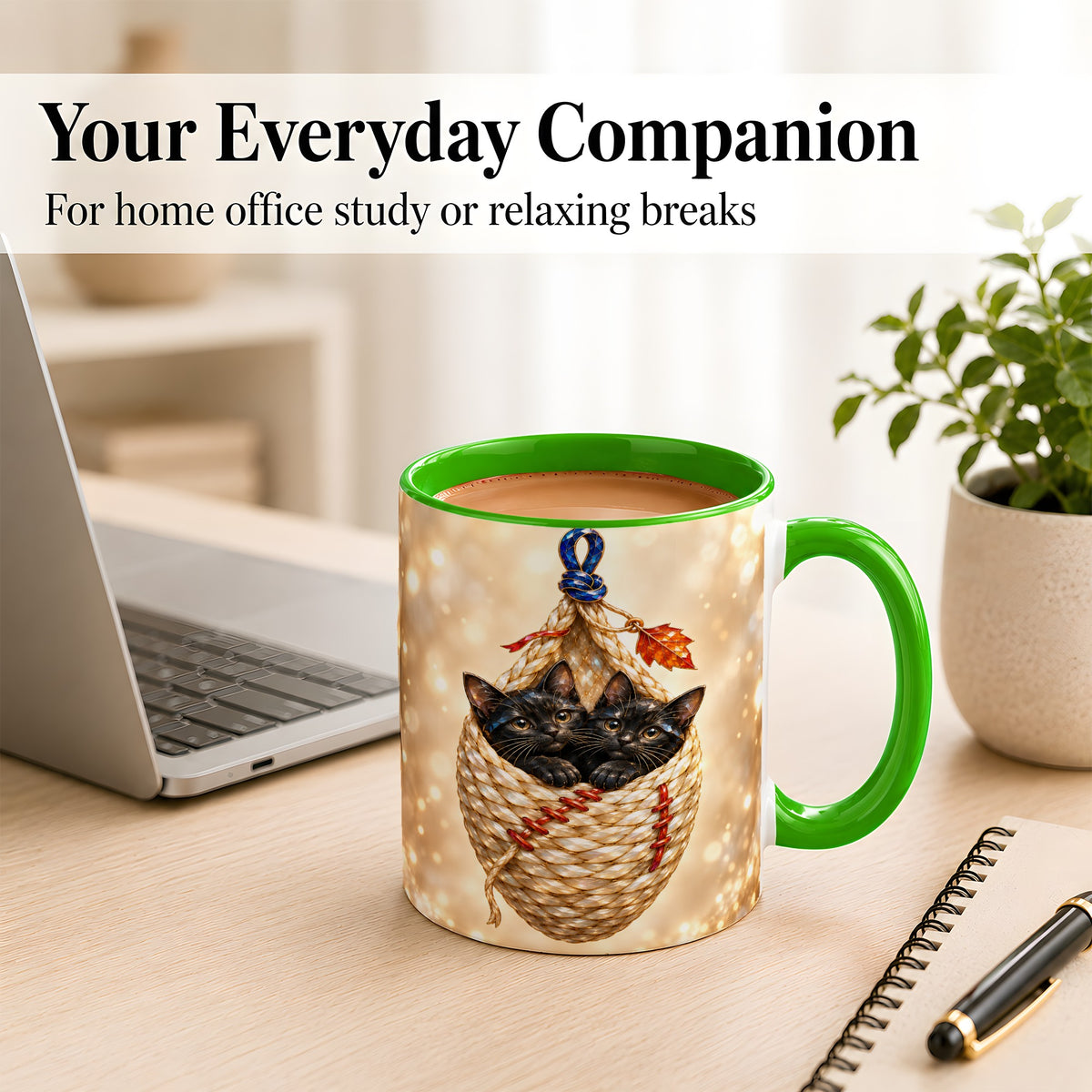 #pl[11oz|Green] Luminous Black Cats Coffee Mug, Cat Basket Mug, Ceramic Cup