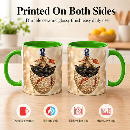 #pl[11oz|Green] Luminous Black Cats Coffee Mug, Cat Basket Mug, Ceramic Cup