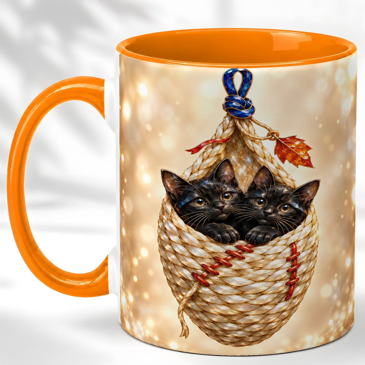 #pl[11oz|Orange] Luminous Black Cats Coffee Mug, Cat Basket Mug, Ceramic Cup