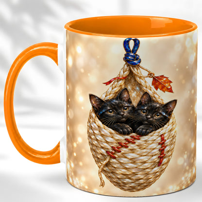 #pl[11oz|Orange] Luminous Black Cats Coffee Mug, Cat Basket Mug, Ceramic Cup