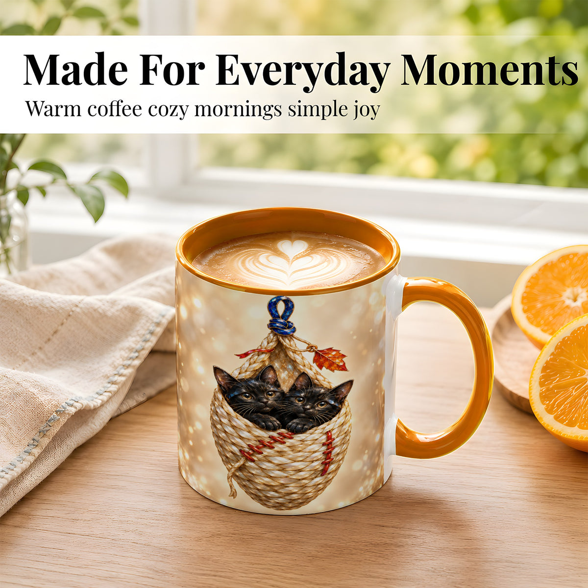 #pl[11oz|Orange] Luminous Black Cats Coffee Mug, Cat Basket Mug, Ceramic Cup