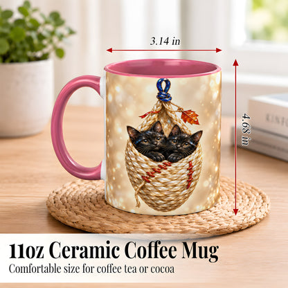 #pl[11oz|Pink] Luminous Black Cats Coffee Mug, Cat Basket Mug, Ceramic Cup