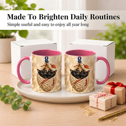 #pl[11oz|Pink] Luminous Black Cats Coffee Mug, Cat Basket Mug, Ceramic Cup
