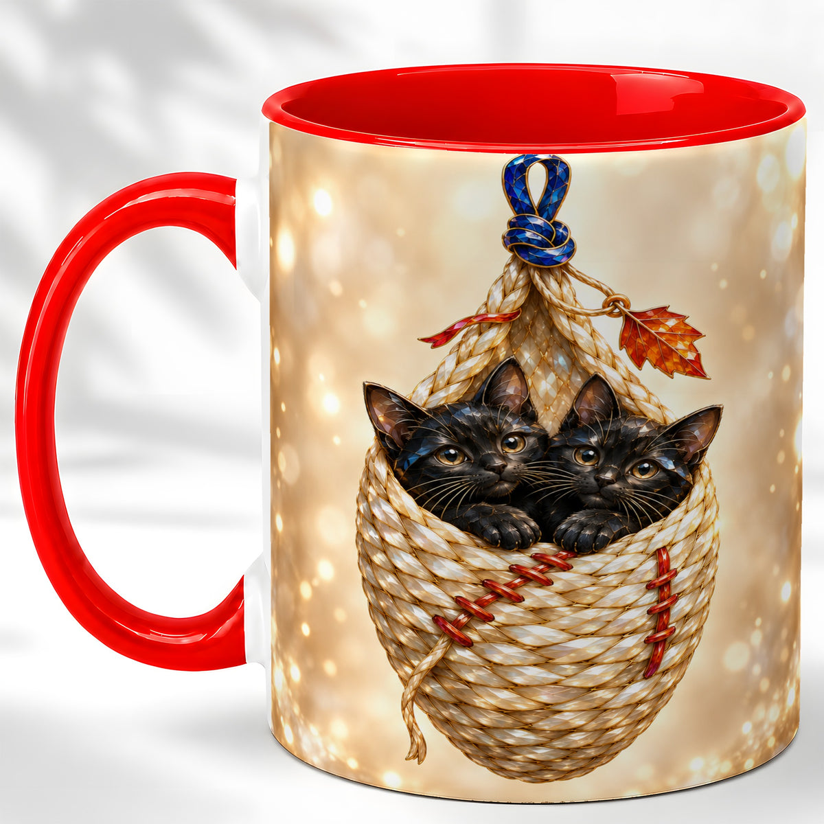 Luminous Black Cats Coffee Mug, Cat Basket Mug, Ceramic Cup